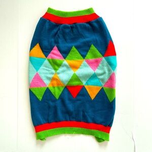 Dog Sweater Blue Knit with a Colorful Argyle Pattern XL